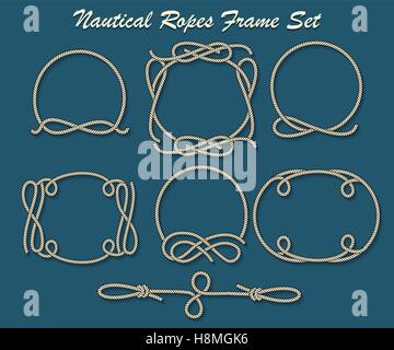 Set of Rope loop and frames. Nautical decor elements for your design. Vector illustration Stock Vector