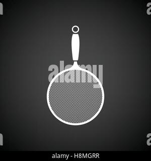 Kitchen colander icon. Black background with white. Vector illustration. Stock Vector