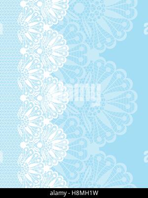 White flower lace border on blue background Stock Vector