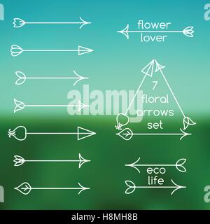 Set of floral arrows line art and logo examples Stock Vector