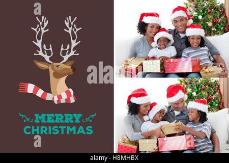 Happy Family and Christmas Message Design Stock Photo