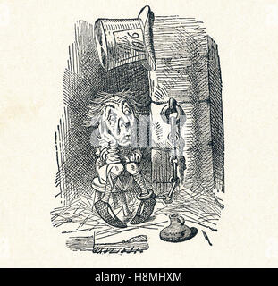This is a scene from what Alice saw once she went through the Looking Glass and into the Looking Glass room in Lewis Carroll's 'Through the Looking Glass.' Here you see the White King's messenger in prison awaiting trial. Lewis Carroll (Charles Lutwidge Dodgson) wrote the novel 'Through the Looking-Glass and What Alice Found There' in 1871 as a sequel to 'Alice's Adventures in Wonderland.'