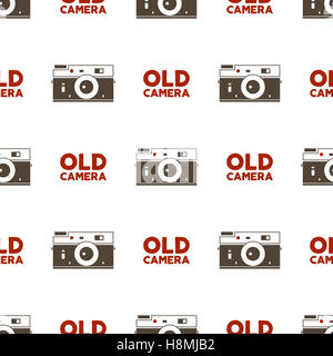 Old camera seamless pattern. Vintage photography elements and typography design. background. Illustration Stock Photo