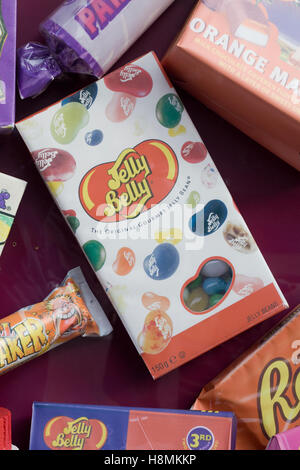 Nostalgic sweet shop window "Old Fashioned sweet shop, Jelly Belly jelly beans Stock Photo