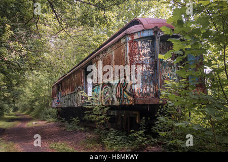 Old abandoned train car along the canal in Lambertville, New Jersey Stock Photo