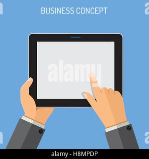 Man holding tablet PC in hand Stock Vector