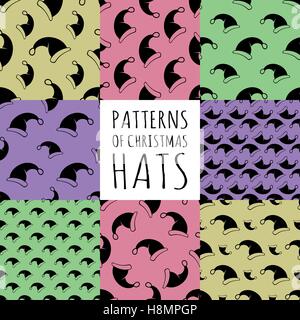 Seamless pattern of Santa hats. Christmas retro background. Stock Vector