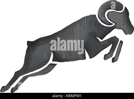 Watercolor style illustration of a silhouette of a ram goat jumping viewed from the side set on isolated background. Stock Vector
