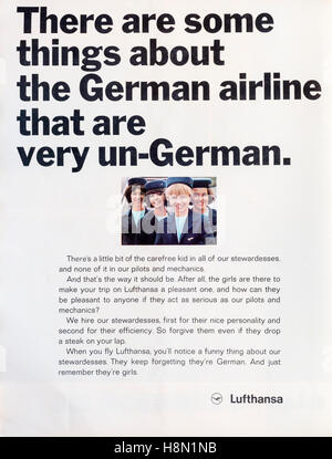 1960s magazine advertisement advertising Lufthansa, the German airline. Stock Photo