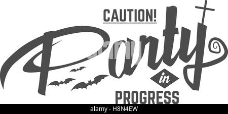 Halloween 2016 evening label template with scary symbols - bat, cross and typography elements - party in progress sign. Use for holiday posters, flyers, invitations. On t shirt, tee other identity Stock Vector