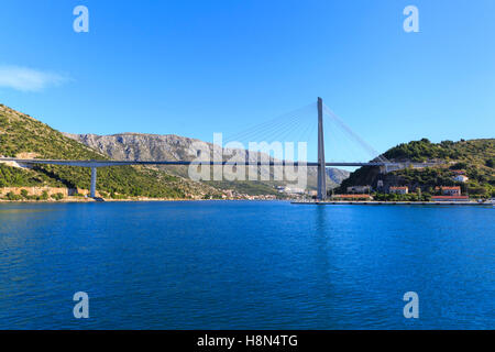 The Franjo Tuđman Bridge, or Most dr. Franja Tuđmana, a cable-stayed bridge across Rijeka Dubrovačka, Dubrovnik, Croatia Stock Photo