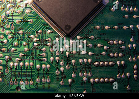 Close view of authentic processor PCB. Concept: Electronics industry, Artificial intelligence Stock Photo