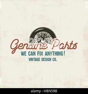 Vintage car service label design. Genuine parts sign. Retro colors. Good for repair workshop, classic cars auctions, clubs, tee shirt. Vector typography style. Stock Vector