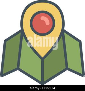 Flat location icon icon with map, pin. Vintage colors vector design. Use on logo templates, infographics and so on. Nice for prints, tee design, apparel. Stock Vector