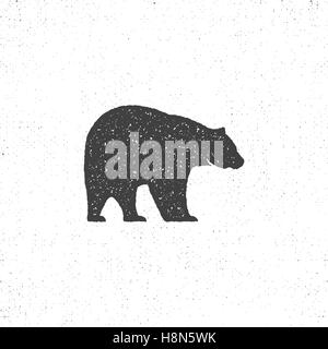 Vintage bear mascot, symbol or icon in rough silhouette style, monochrome design. Can be used for T-shirts print, labels, badges, stickers, logotypes. Vector illustration Stock Vector