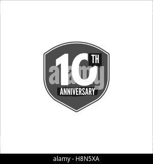 10th anniversary badge, sign and emblem in monochrome silhouette flat design. Easy to edit and use your number, text. Vector illustration isolate on white background. Stock Vector
