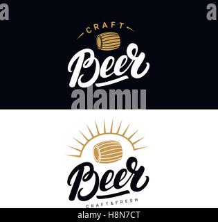 Set of beer hand written lettering logos, labels, badges for beerhouse, brewing company, pub, bar. Stock Vector