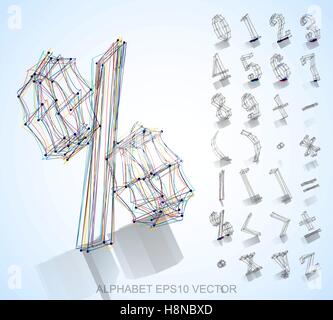 Abstract illustration of a sketched Numbers And Mathematical Symbols with reflection. Set of hand drawn 3D Numbers And Mathemati Stock Vector