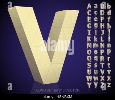 Set of Yellow 3D polygonal Letters with reflection. Low poly alphabet collection. EPS 10 vector illustration. Stock Vector