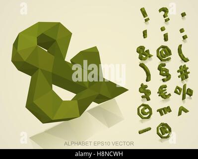 Set of Khaki 3D polygonal Symbols with reflection. EPS 10 vector. Stock Vector