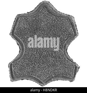 Genuine all leather upper label printed text icon tag, gray grained suede texture, large detailed isolated textured gray blank Stock Photo