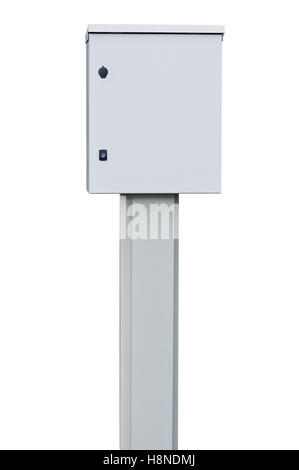 Power distribution wiring switchboard panel outdoor unit, gray brand new distributing board compartment box, grey cabinet, large Stock Photo
