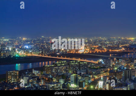 The beautiful Osaka night downtown cityscape from Umeda Sky Building, Osaka, Japan Stock Photo