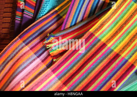 Collection of woven fabrics which are traditional textiles from Mexico & Central America, Cozumel, Quintana Roo, Mexico. Stock Photo