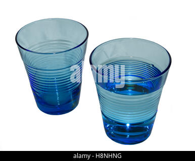 Two blue glasses of water on the white background Stock Photo