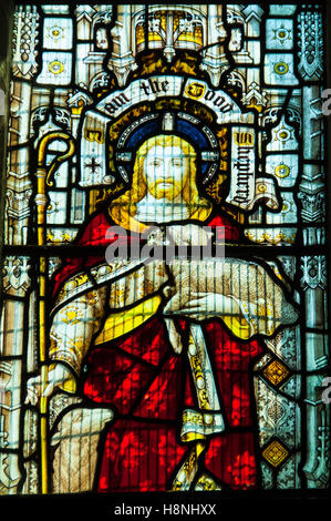 Stained glass depicting Jesus with Lamb Cannon Pyon Church Herefordshire UK Stock Photo