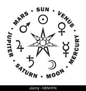 Septener. Star of The Magicians. Seven planets of Astrology. Stock Vector