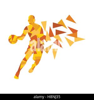 Basketball player man vector background abstract illustration concept made with polygon fragments isolated on white Stock Vector