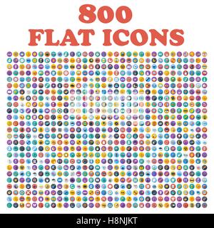 Set of 800 flat icons, for web, internet, mobile apps, interface design, business, finance, shopping, communication, fitness Stock Vector