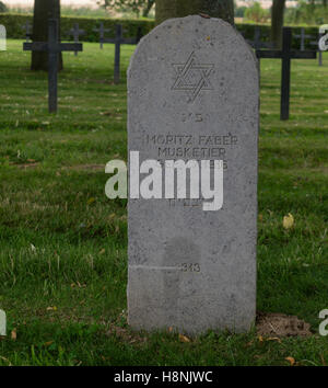 Grave of a German Jewish soldier Moritz Faber buried in the German first world war cemetery at Archiel le Petit. Stock Photo