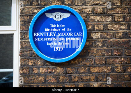 Unofficial blue plaque in London Chagford Street commemorating the Bentley motor car first produced here in 1919 Stock Photo