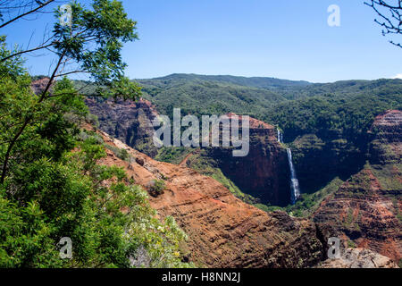 Waipoo Falls in the Waimea Canyon on Kauai, Hawaii, USA. Stock Photo