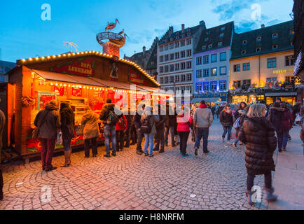 Christmas market on Cathedral square,Strasbourg, wine route, Alsace France Europe Stock Photo