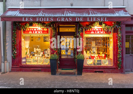 Christmas decorations on typical shop  Colmar, wine route, Alsace, Haut-Rhin, France Stock Photo