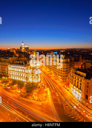 Spain, Madrid, Elevated view of the Metropolis Building. Stock Photo