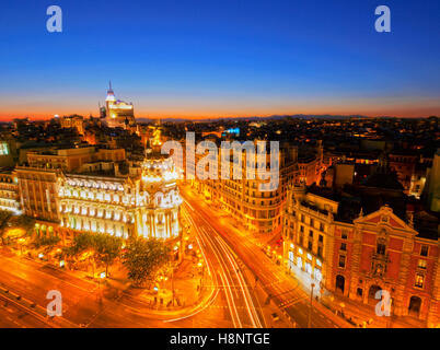 Spain, Madrid, Elevated view of the Metropolis Building. Stock Photo