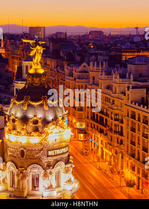 Spain, Madrid, Elevated view of the Metropolis Building. Stock Photo