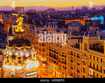 Spain, Madrid, Elevated view of the Metropolis Building. Stock Photo