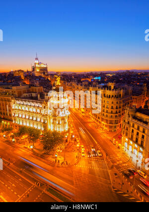 Spain, Madrid, Elevated view of the Metropolis Building. Stock Photo