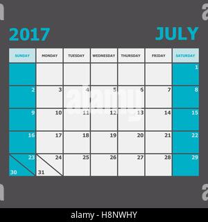 July 2017 calendar week starts on Sunday, stock vector Stock Vector