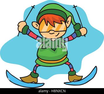 An illustration of a cartoon Christmas elf skiing on candy canes Stock ...