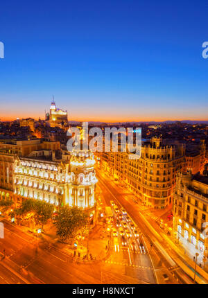 Spain, Madrid, Elevated view of the Metropolis Building. Stock Photo