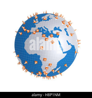 traffic cone on globe 3d rendering image Stock Photo