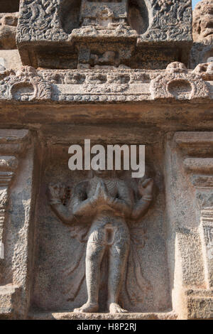 Agni, the Fire God, first niche at the base of agra-mandapa, Airavatesvara Temple, Darasuram, Tamil Nadu, India. Stock Photo