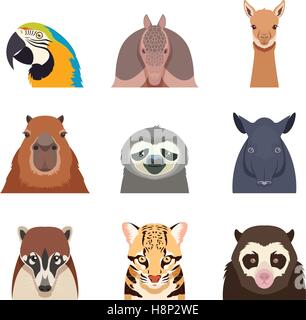 Vector image of the Set of south america animals flat icons Stock Vector