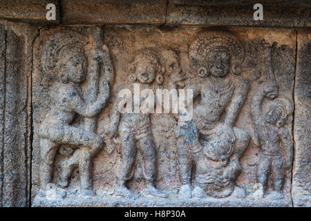 Bhima rescuing Draupadi, motifs on the plinth, Airavatesvara Temple ...